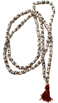 Water Buffalo Bone, Skull Beads, Mala, 48'', 108 Beads, Creme Color, Carved, .4''