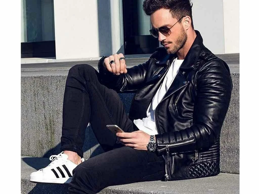 NOORA Men's Black Lambskin Leather Slim Fit Jacket, Stylish Modern Bikers Jacket