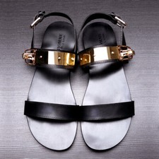 Open Toe Sandals Slingback Metal Trim Casual Real Leather Mens Shoes Roman Style