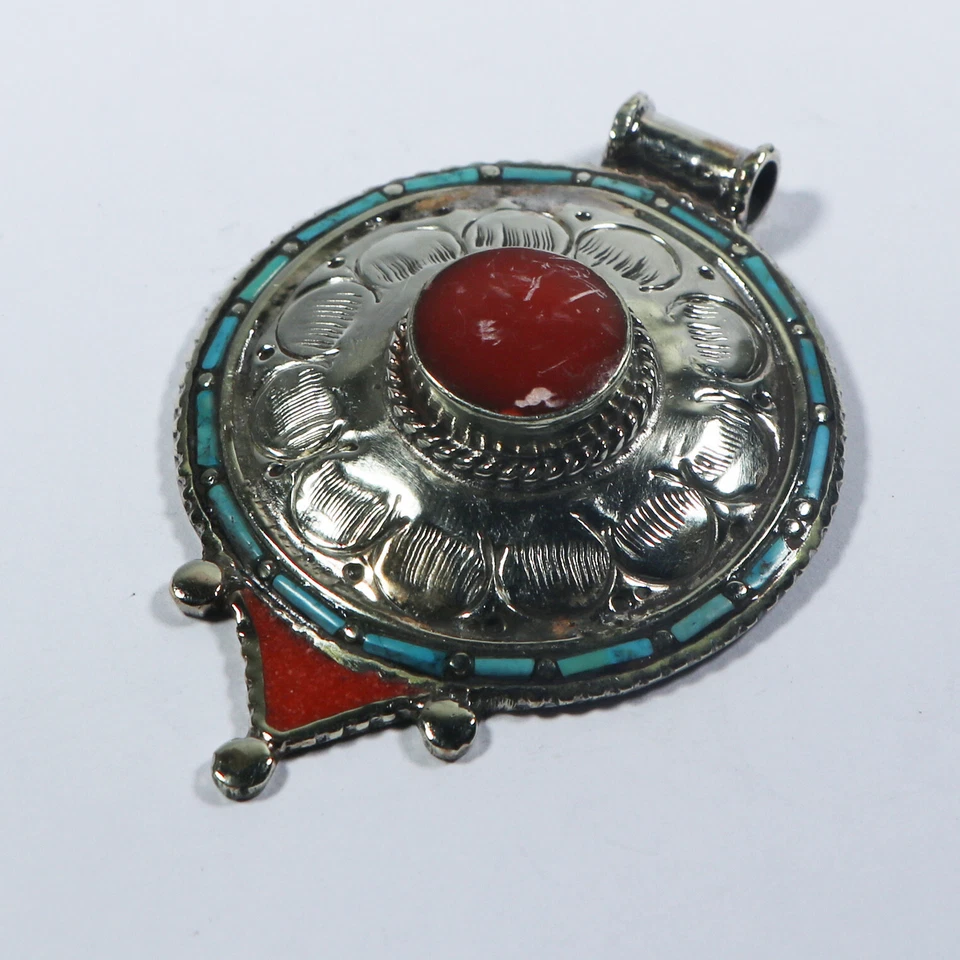 Colgante Turquesa Tibetano Plata Colgante Hecho a Mano Coral Dije Buda Joyería Foto 3 de 4
