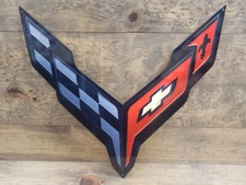 Corvette C8 Black Edition Crossed Flags Steel Sign