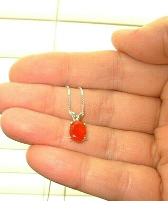 MEXICAN FIRE OPAL NECKLACE REDDISH-ORANGE 100% NATURAL EARTH-MINED 9x7MM GEM!