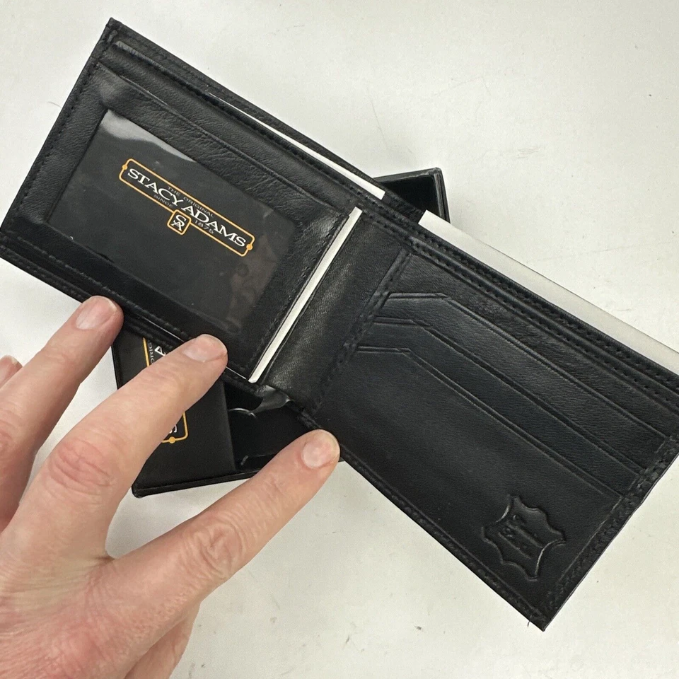 Cartera plegable de cuero negra para hombre Stacy Adams Foto 2 de 3
