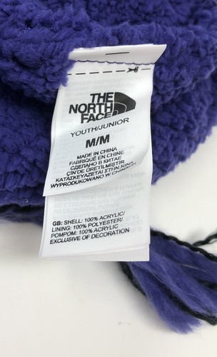 THE NORTH FACE Beanie Youth/Jr Girls Kids Medium Pom Pom Purple/Black - Picture 4 of 5