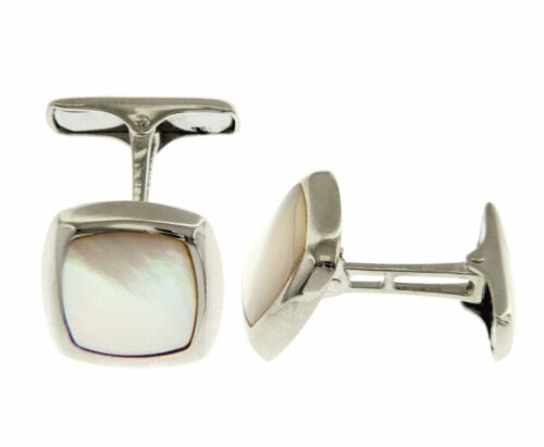 Cufflinks White Gold, 18K, 750, Button Square With Nacre, Length 1.4 CM - Picture 1 of 6