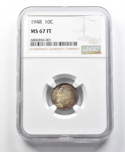 1948 Roosevelt Dime MS67 FT NGC Beautifully Toned *8645