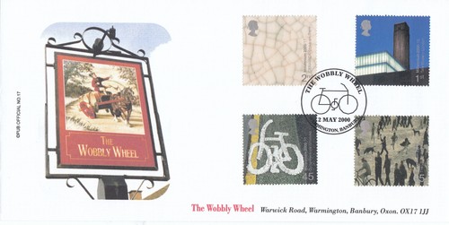(137895) Art and Craft GB Brazier Pub FDC Wobbly Wheel Warmington 2000 79/100