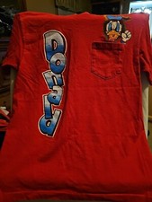 VTG Mickey Unlimited Disney 90s Donald Duck Spell Out Single Stitch Red Size M