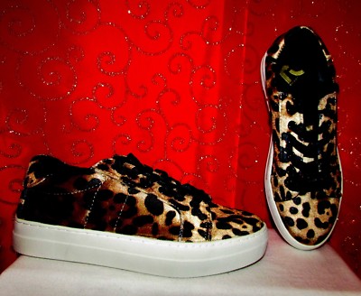 NEW REPORT AIOLI SZ 6 VELOUR LEOPARD PT BLACK RIBBON LACE UP LIFESTYLE SNEAKERS