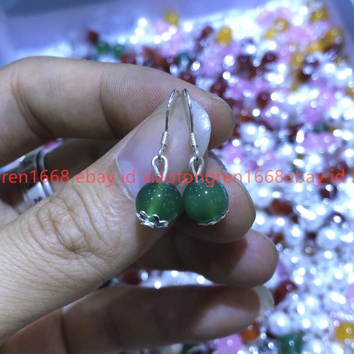5 Pairs 10mm Colorful Jade Agate Shell Pearl Beads Silver Hook Dangle Earrings - Picture 4 of 12