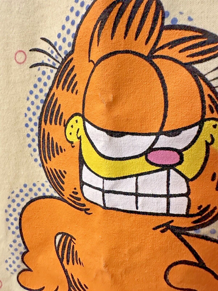 Camiseta Garfield Vintage Años 70 Talla Única Amarillo Puntada Única Camisón Doble Cara Foto 4 de 4