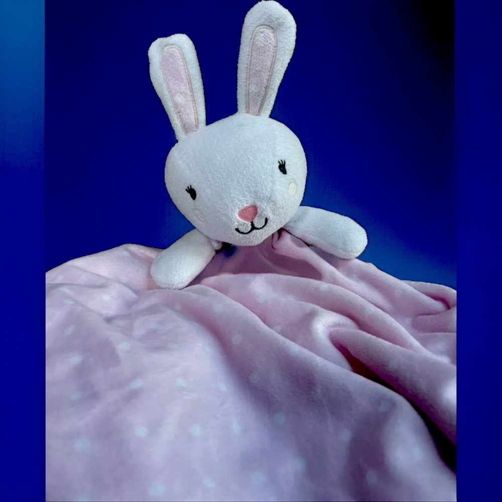 Cloud Island Pink White Dots Bunny Rabbit Security Blanket Lovey Oversized Large