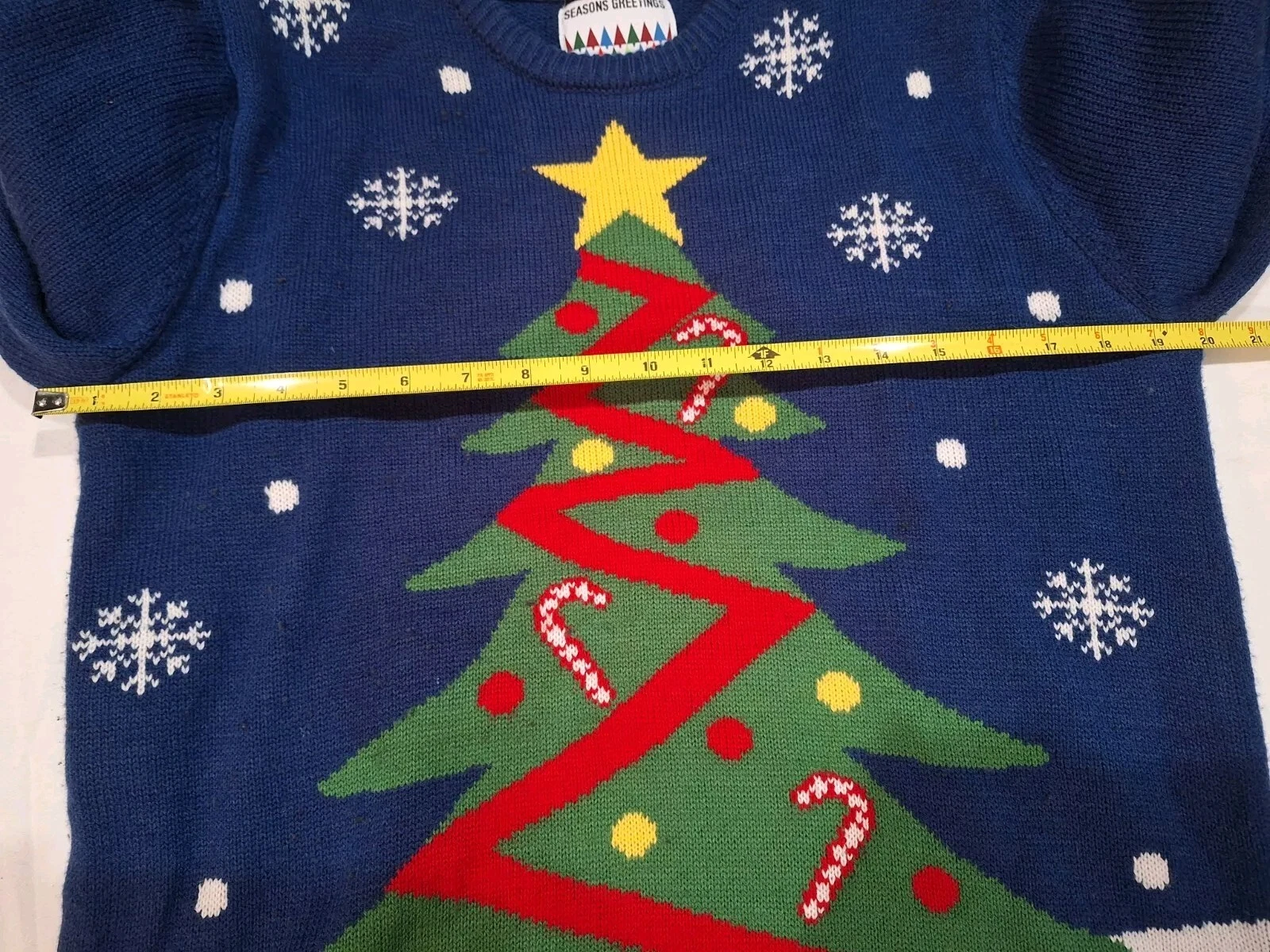 Primark Seasons Greetings Ugly Christmas Sweater Medium Navy Blue W Xmas Tree