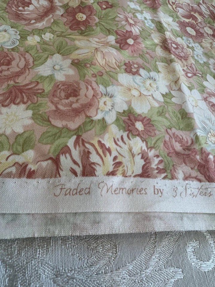 3 Sisters for Moda Faded Memories Floral Pastel Lot 2 pieces fabric 1.5yds + 14” - Image 3 of 4
