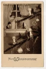 Postcard Santa Claus looking at the window Merry Christmas 1936