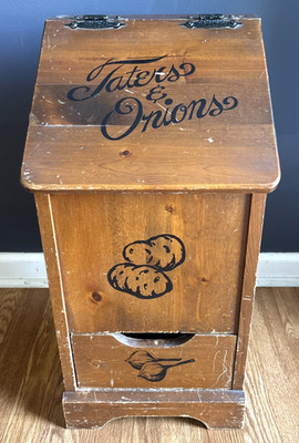 VTG Potatoes Taters 'N Onions Wooden Storage Bin Farmhouse Country Wood Box
