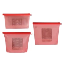 7Penn Silicone Food Storage Bag, 500, 1000, 1500mL - 3pk Red Reusable Food Bags