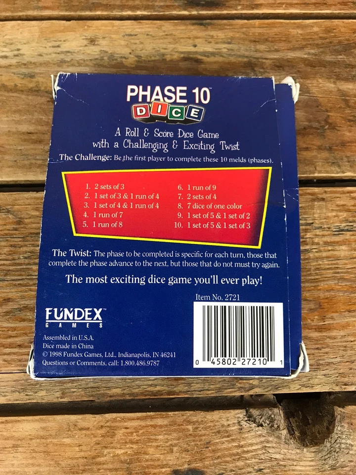 Vintage Phase 10 Dice Game Fundex 1998 Complete Sealed Dice - Image 3 of 4