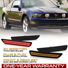 Fit 10-14 SMOKED Mustang Ford Front+Rear LED Marker Side Light Bumper Lamp SET