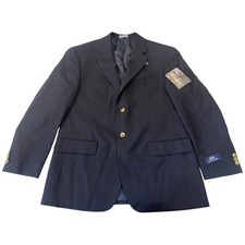 NWT Stafford Ease Navy Blazer Mens 40 Short Wool Blend Gold Button Sport Coat