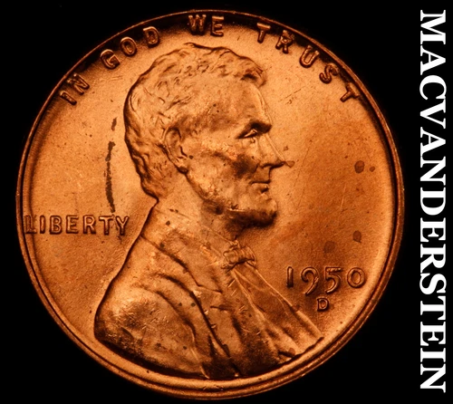 1950-D Lincoln Wheat Cent- Red- Choice Gem Brilliant Uncirculated Luster #J4879