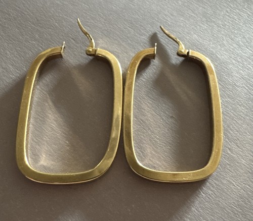 9ct Yellow Gold 375 Rectangle Hoop Earrings Italy Modern Design 39mm x 24mm - Picture 15 of 24