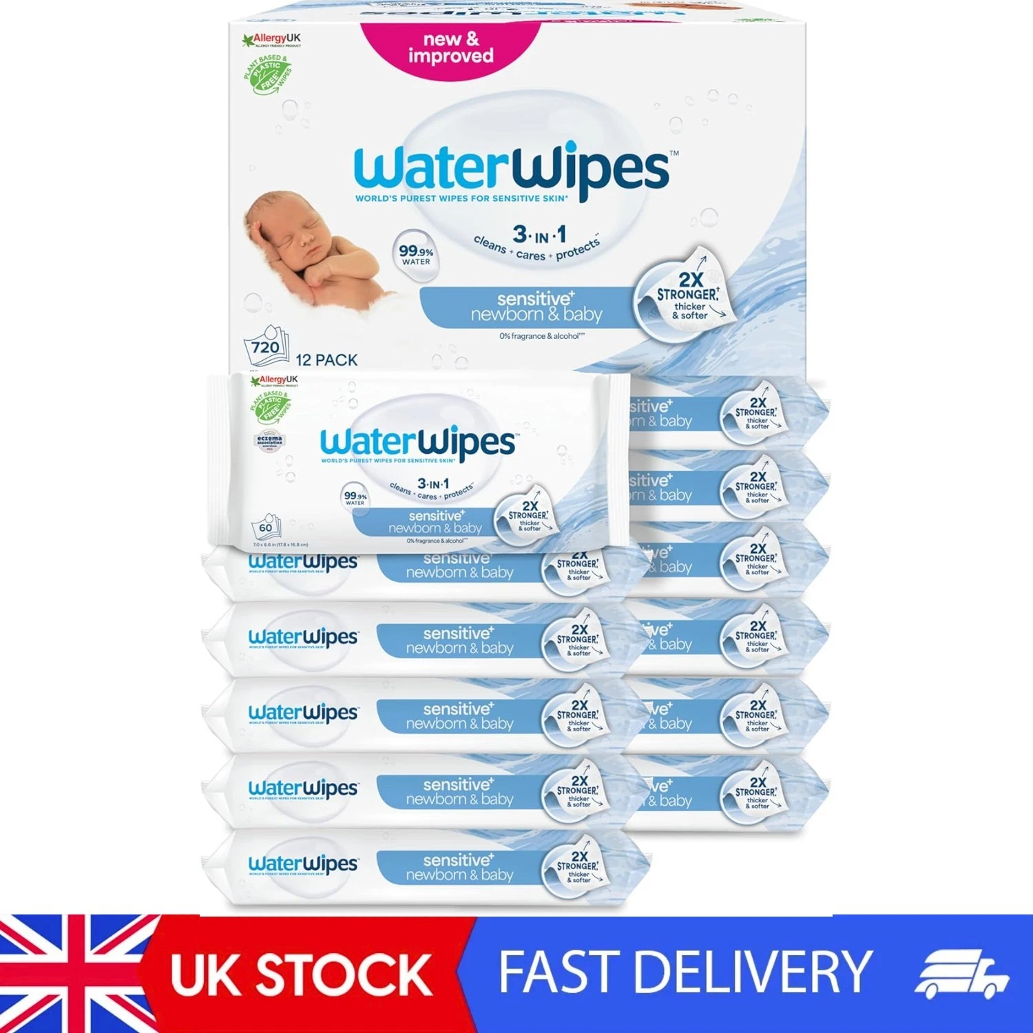 Sensitive+ Newborn & Baby Wipes, 720 Count , 3-In-1 Cleans, Cares, Protects,