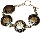 #7 Fabulous vtg 925 sterling silver mark stone inlay Mayan sun calendar bracelet — photo 1