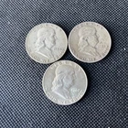 U.S. Benjamin Franklin Silver Half Dollars 90% Lot Of 3 - 1951 1954 -D 1957 -D