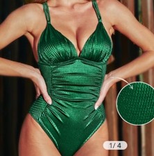 Cupshe Green Padded Tummy Control One Piece Swimsuit Size L