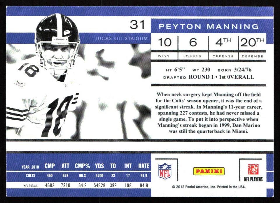 2011 Playoff Contenders #31 Peyton Manning - Image 2 of 2