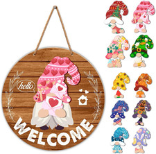 Interchangeable Gnome Welcome Sign Valentine'S Day Porch Decor, Changeable Woode