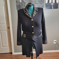 St John evening knit jacket black rhinestones embellished blazer 6