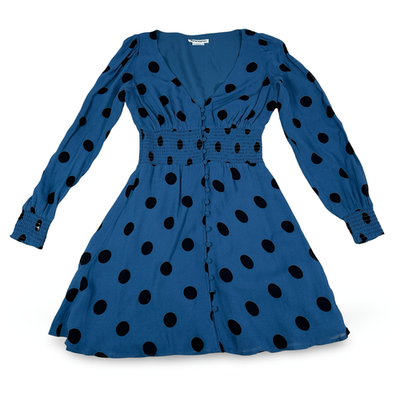 reformation blue polka dot dress Reformation Tamia Short Dress – The Closet New York