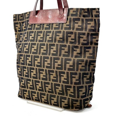 Fendi Canvas Zucca Tote bag Leather Folding Handbag Button FF Authentic