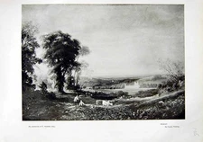 Original Old Antique Print 1906 Art Journal View Kirkstall Landscape Fielding