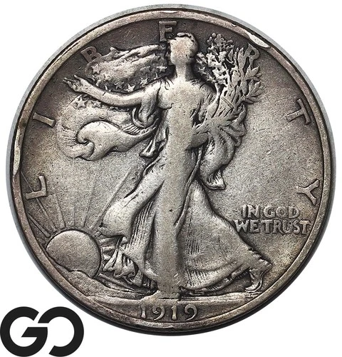 1919-D Walking Liberty Half Dollar, Fine++ Key Date Denver Issue!
