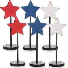 4th of July Wooden Star Decorations 6 Pcs Rustic Farmhouse Patriotic Stand