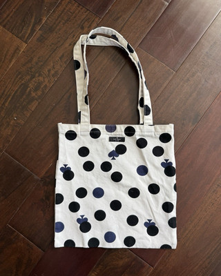 Kate Spade New York Polka Dot Tote Bag White/Black/Blue Open Double Handles