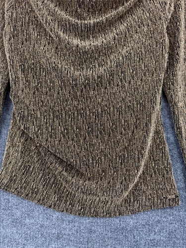 Badgley Mischka Womens Gold Metallic Drape Front Cowl Neck Top Size S Cocktail - Picture 3 of 11