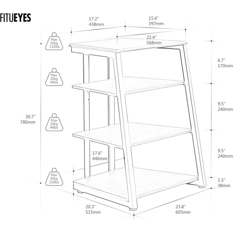 Gabinete de almacenamiento ajustable reproductor de discos con estante multimedia de 4 niveles con administración de cables Foto 4 de 4