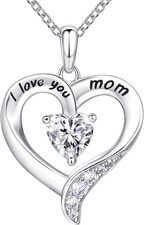 I love you Mom Heart Necklace 925 Sterling Silver Pendant Gift from Daughter Son