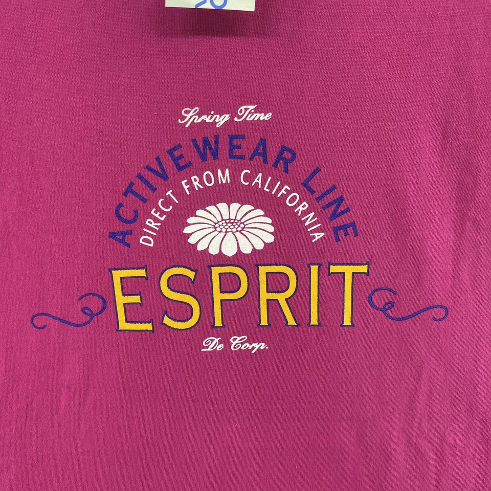 VINTAGE Esprit T Shirt Men Medium Pink Graphic Spellout 90s Made USA (Fits XL) - Image 2 of 4