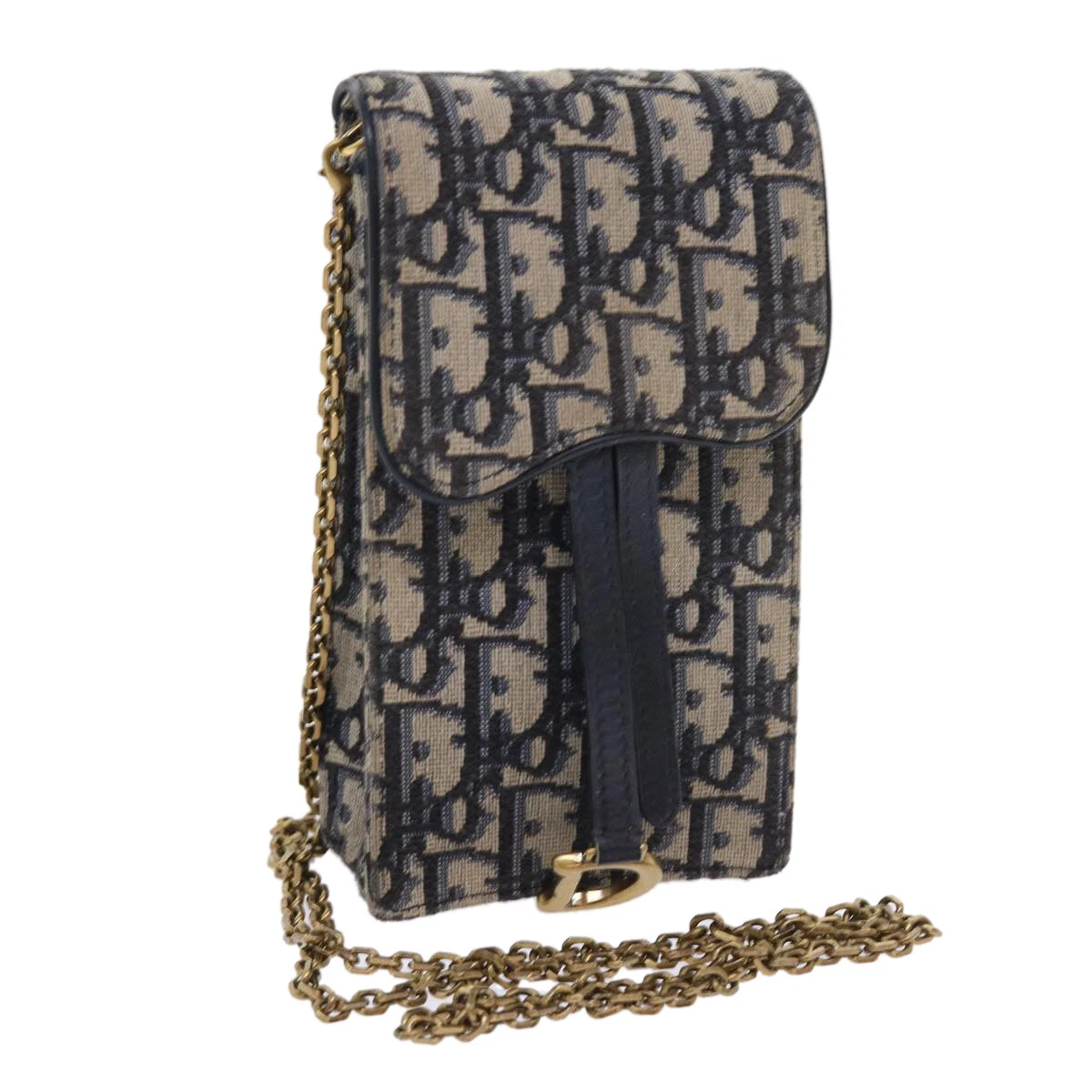 Christian Dior trotteur toile chaîne bandoulière pochette marine authentique 56933