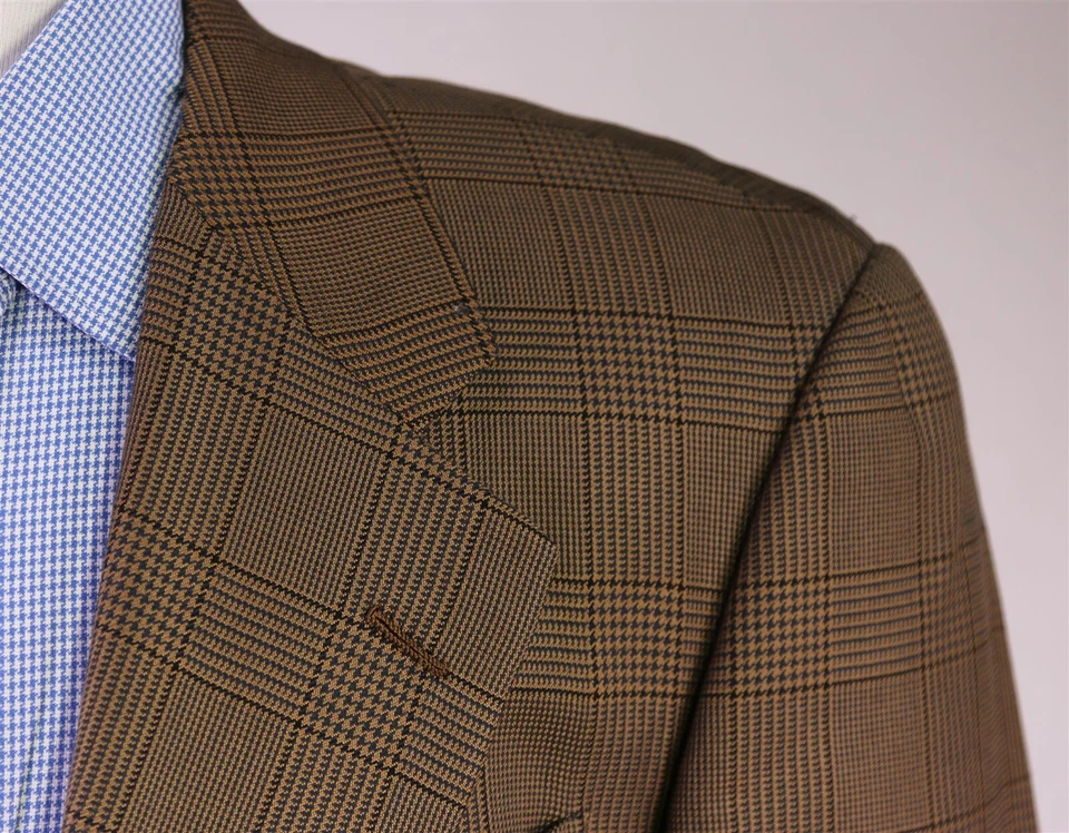 Blazer Abrigo Deportivo Hickey Freeman Marrón A Cuadros Lana Seda 2 Btn 41S 42S Foto 4 de 4