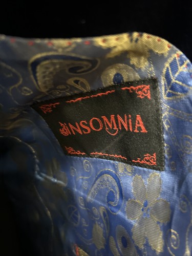 Insomnia Mens Blazer Blue Plaid Elbow Patch Sz L Sz 38 40 Jacket Velvet Trim - Picture 12 of 14