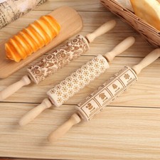 Christmas 3D Wooden Embossed Rolling Pin for Baking Cookie Pastry Dough 35CM
