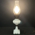 Milk Glass Hurricane Lamp Vintage Electric Key Switch 19" Clear Glass Chimney
