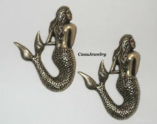 #1399 LARGE ANTIQUED GOLD MERMAID COMPONENT - 2 Pcs