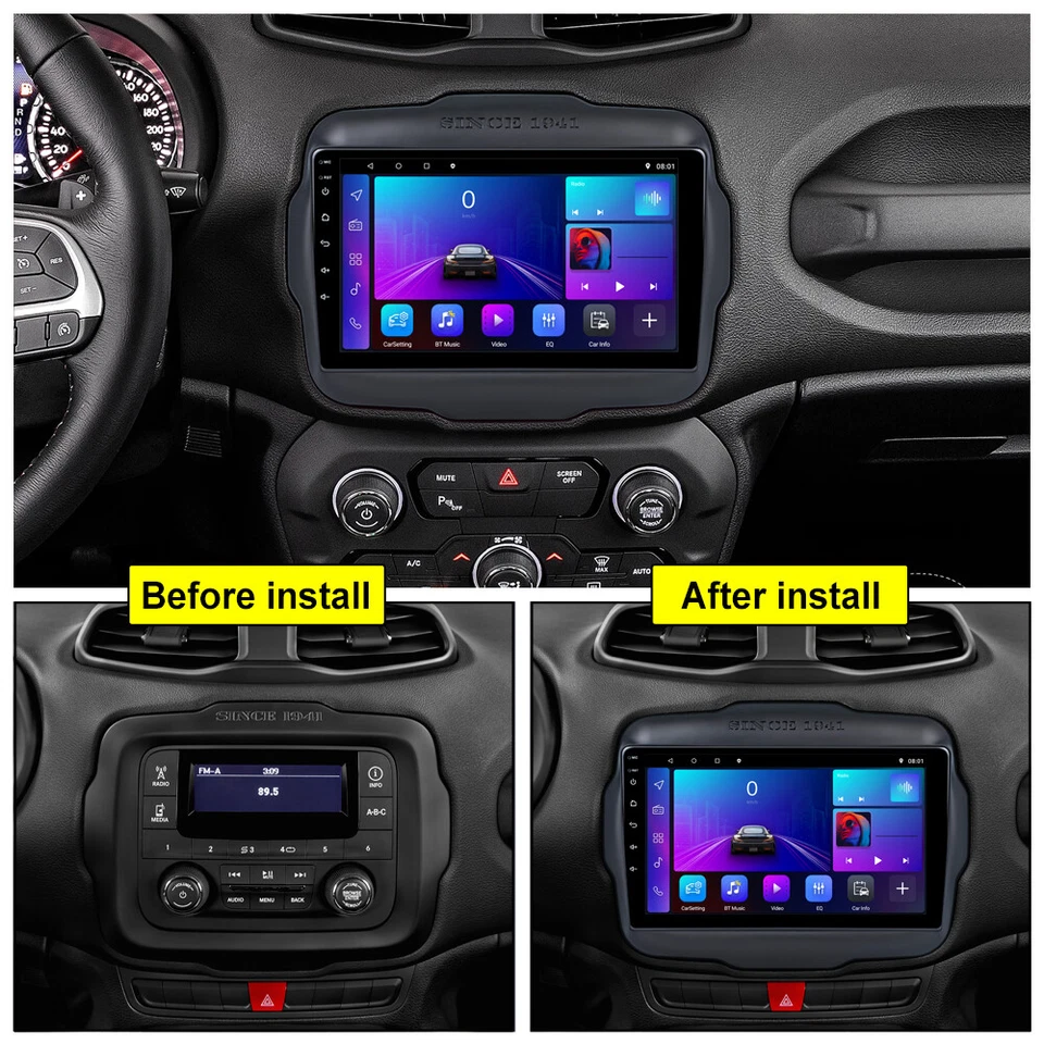 Rádio estéreo GPS navegação para carro Jeep Renegade Apple Carplay Android 13 2015-2020 - Imagem 3 de 4